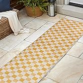 JONATHAN Y Cottage Checkerboard Indoor Outdoor Runner Rug 2X8 Yellow/Cream, Aimee Traditional for Backyard, Patio, Porch, Eas