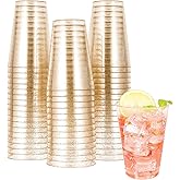JOLLY CHEF 14 oz 50 Pack Gold Plastic Cups, Disposable Gold Glitter Plastic Cups Tumblers, Ideal for Wedding Halloween, Thanksgiving, Christmas Parties