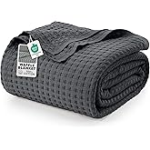 Utopia Bedding Charcoal 100% Cotton Waffle Blanket 300 GSM [King - 90x108 Inch] Soft Lightweight Breathable Bed Blanket for All Season