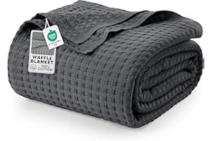 Utopia Bedding 100% Cotton Charcoal Waffle Blanket (Queen Size - 90x90 Inch) Soft Lightweight Cozy Breathable Bed Blanket for