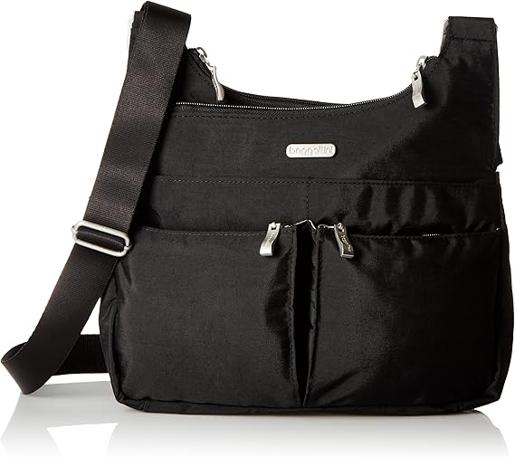 Baggallini Women's Cross Over Crossbody Black/Sand Body Handbag, One