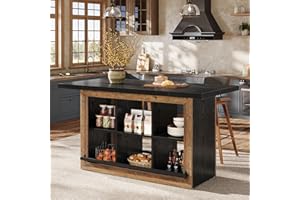 Tribesigns Kitchen Island with Storage, Counter Height Kitchen Island Table with 6 Open Cubbies and Footrests, Coffee Bar Table for Dining Room