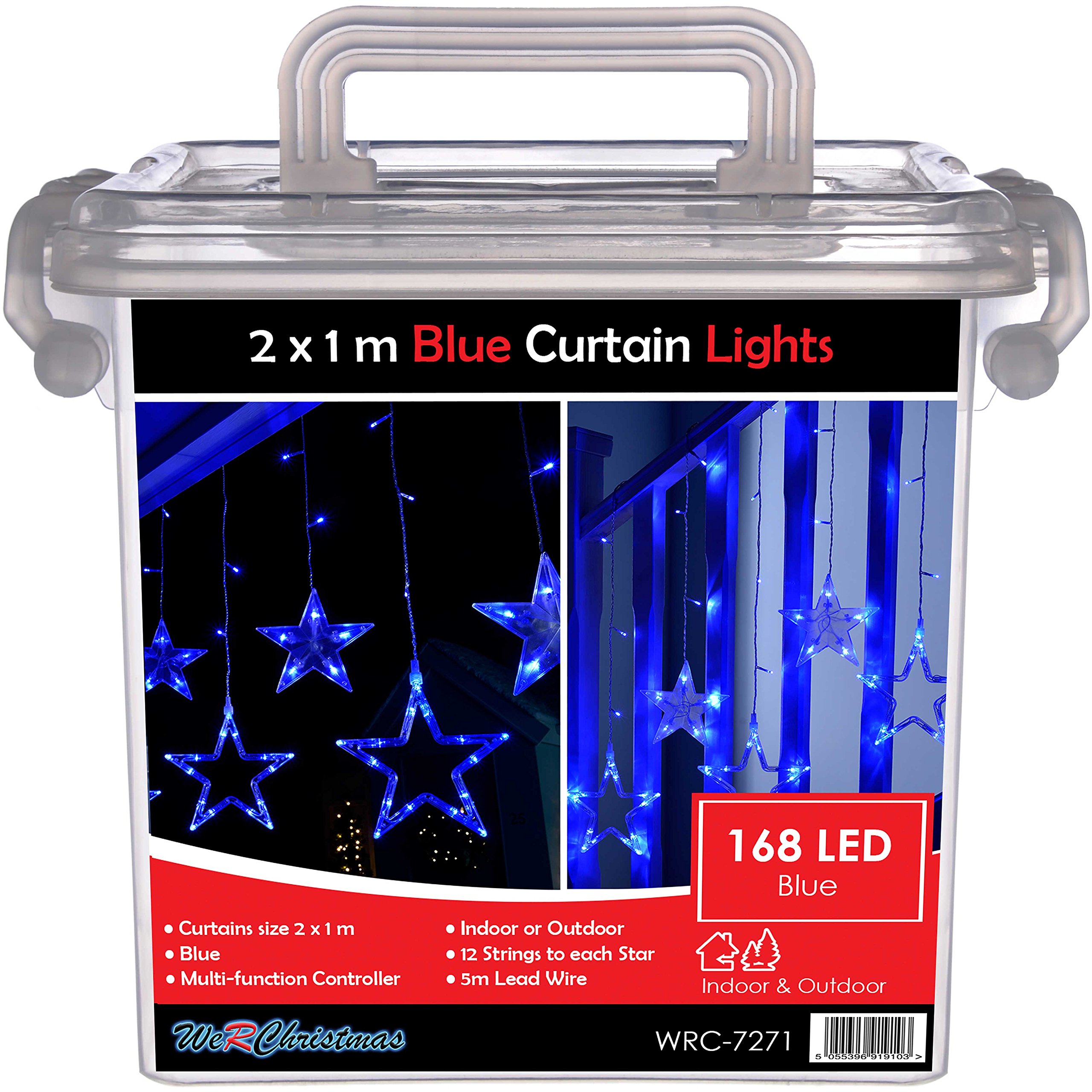 WeRChristmas Star Flashing Chasing Window Curtain Net Lights with 168 LED, 2 m - Blue/White โ image 1