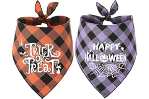 PAWSKIDO Set of 2 Halloween Bandana for Small Medium Dogs, Holiday Pet Scarf
