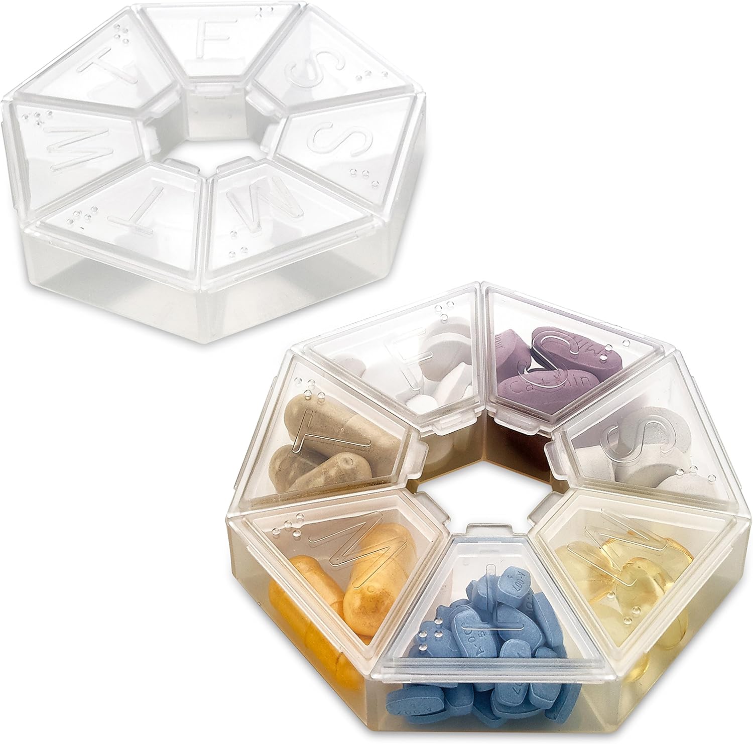 MEDca Weekly Pill Organizer Clear 7Sided Pill Reminder, Round Shaped