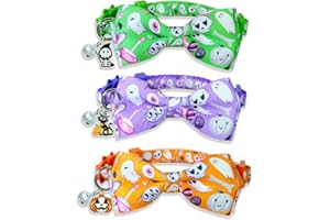 Miiemiu Halloween Cat Collar with Bow and Bell, 3 Pack Holiday Spook and Pumpkin Cat Collar for Boys and Girls Kitties Kittens (Happy Halloween)