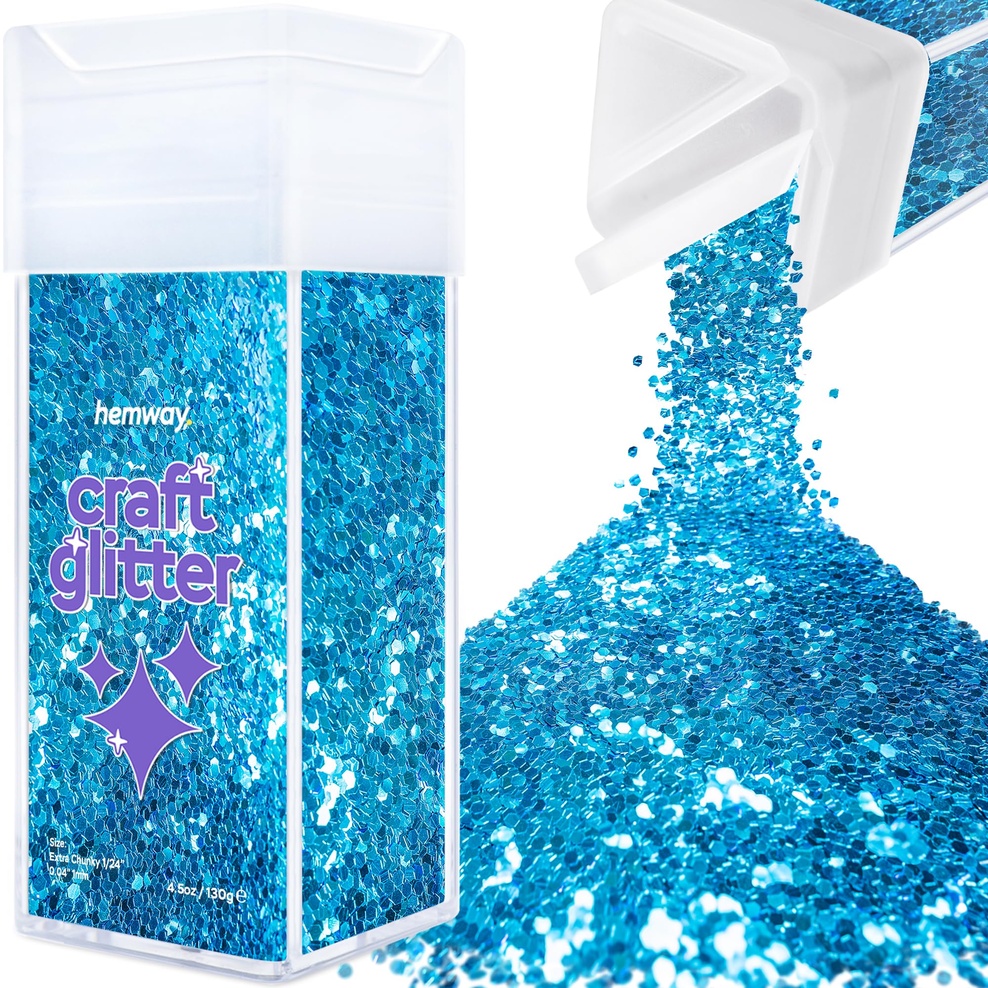 Hemway Glitter Shaker Ocean Blue 110g Extra Chunky, Craft Glitter Shaker for Resin & Epoxy Crafts, Christmas Art Supplies, Nail, Body, Face, Eye, Festival, Crafting, Slime, Sparkle