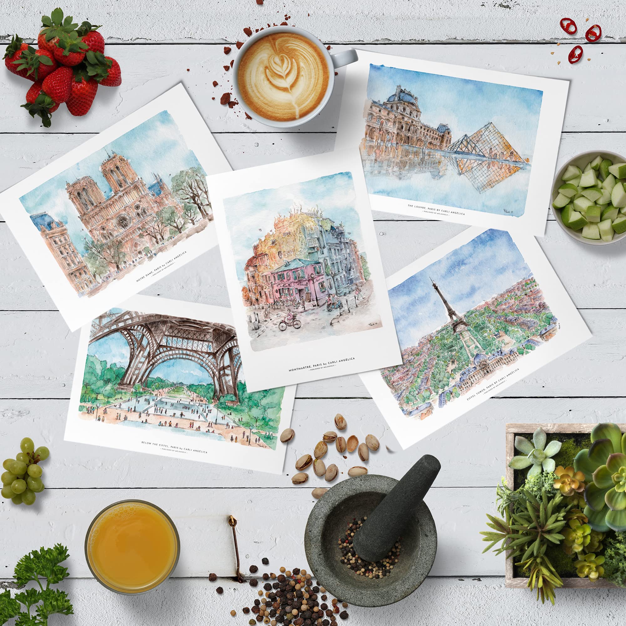 Me Loovely Historic Paris Set of 5 Printed Cards Watercolour Artwork Postcards | Christmas Gifts (A6 Size)