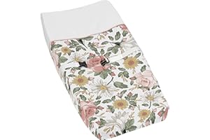 Sweet Jojo Designs Vintage Floral Boho Girl Baby Nursery Changing Pad Cover - Blush Pink, Yellow, Green and White Shabby Chic Rose Flower Farmhouse