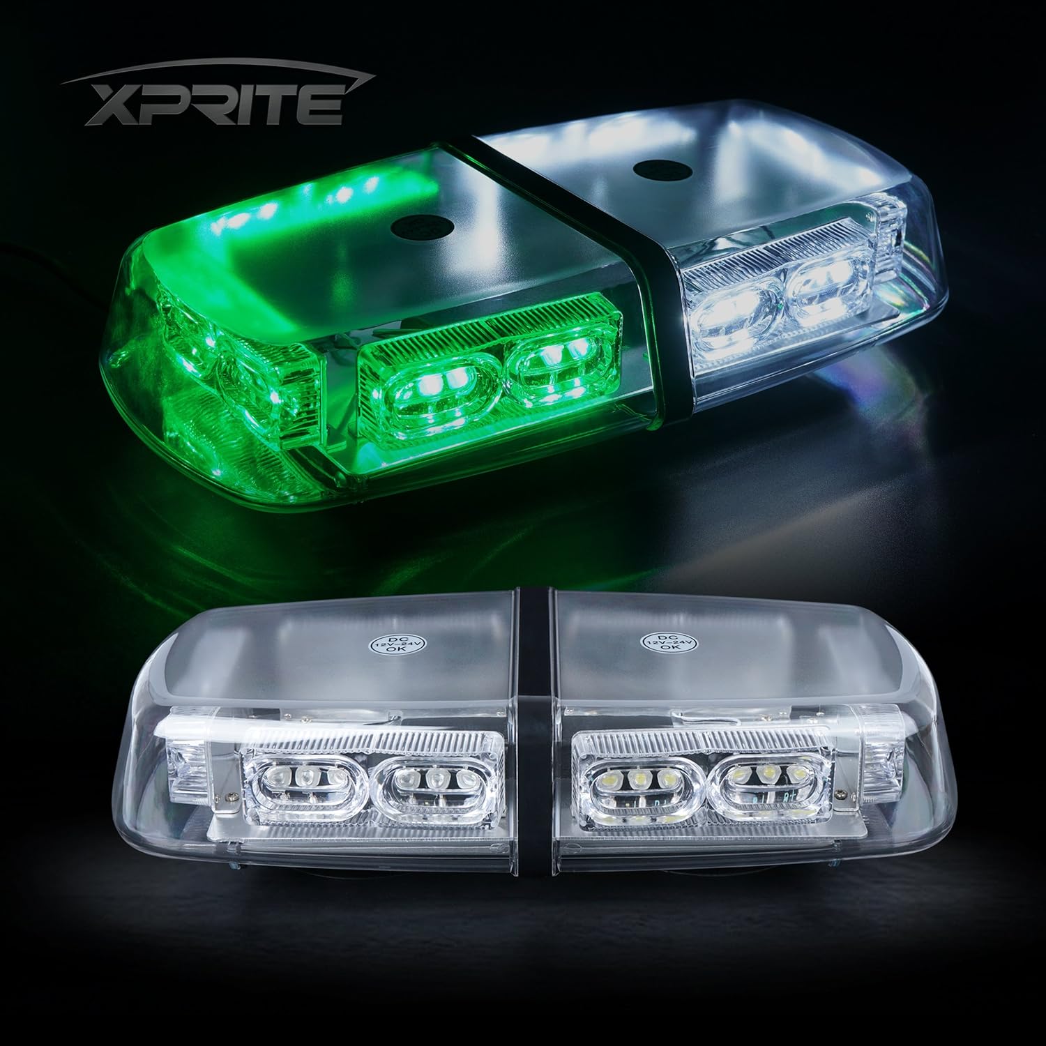 Xprite Gen 3 White Green 36 LED 18 Watts Roof Top Hign Intensity Law Enforcement Emergency Hazard Warning LED Mini Bar Strobe Light with Magnetic Base