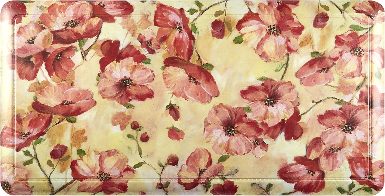 20" x 39" Oversized Cushioned Embossed Gentle Step Anti-Fatigue Kitchen Mat (Red Poppy Floral)