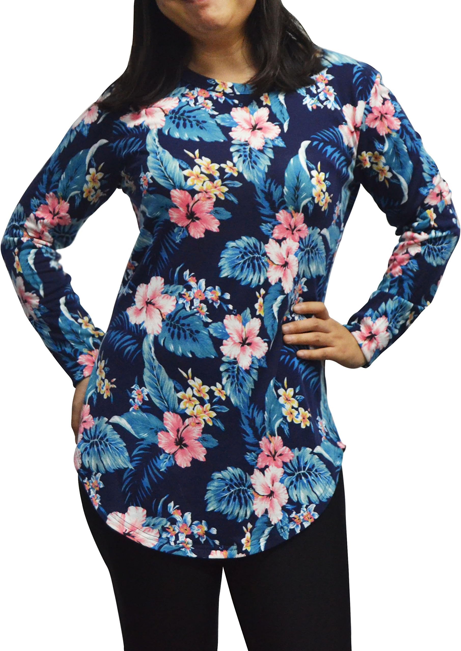 Mayskey Women Casual Floral Printed Long Sleeve Round Neck Blouse Tops T Shirt