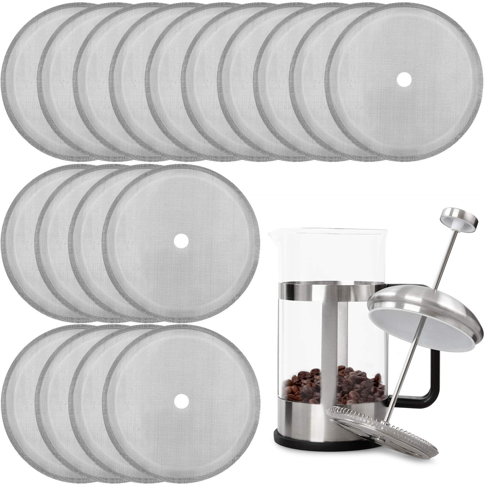French Press Replacement Cafetiere Filter Mesh Screen Coffee French Press Filters 4 Inch Stainless Steel Reusable Mesh Filter for 8 Cup/ 34 OZ/ 1000 ml Coffee Tea Makers (18 Packs)