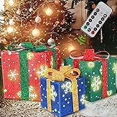 Christmas Lighted Gift Boxes, Set of 3 Light Up Boxes Set, Holiday Decorations, Battery Operated 8 Light Modes for Holiday Indoor Outdoor Christmas Tree, Yard, Home Decor