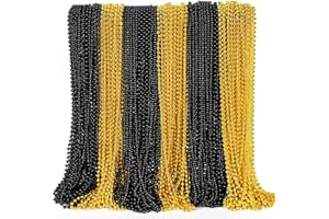 EOBOH 100PCS Bead Necklace, Gold Black New Year Bead Party Favors, New Year Eve 33" Toy Necklaces Costume Accessories, Parade Throw Accessories for New Year Wedding Birthday Celebrations Decoration