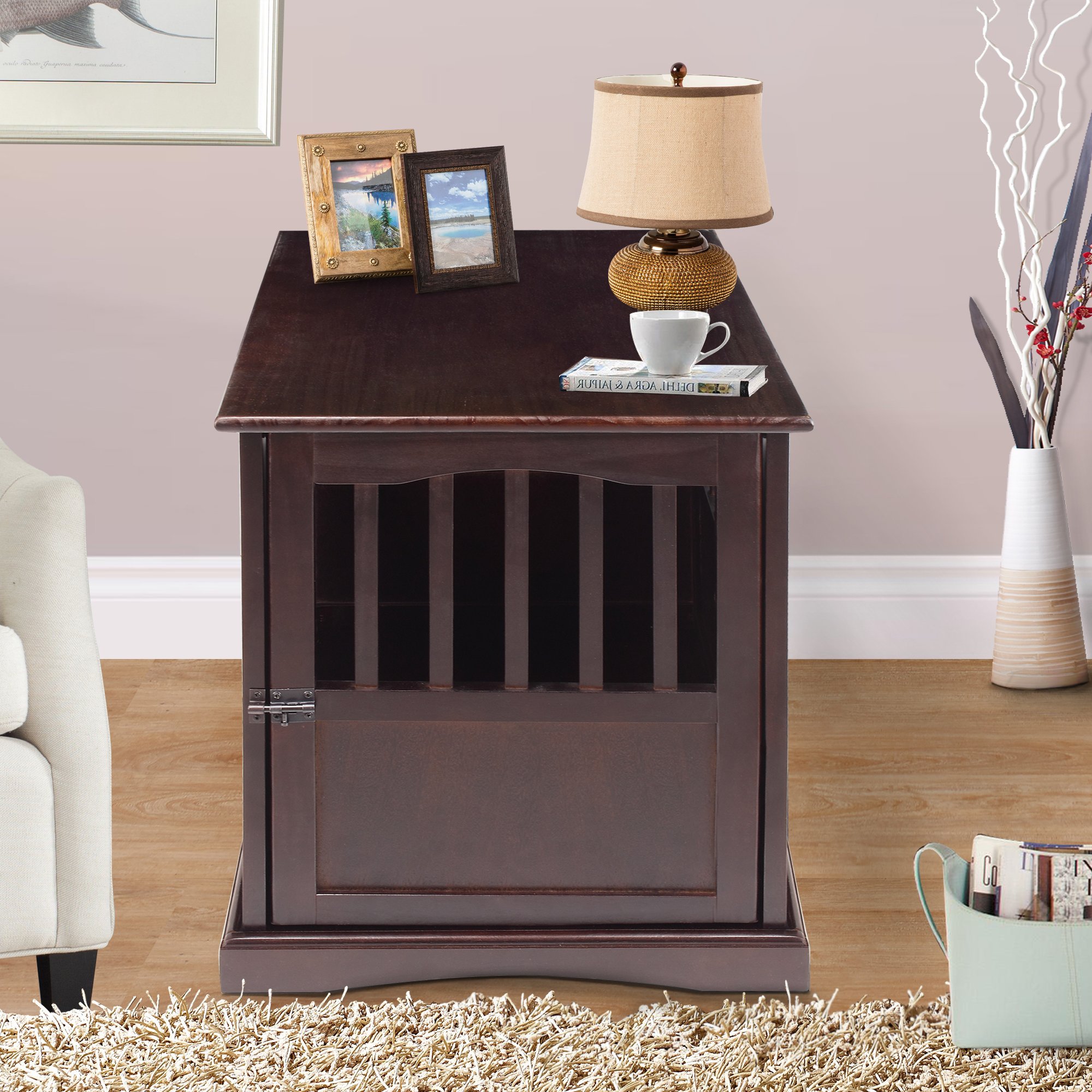 Dog Kennel Wood Bed Large Crate Pet Cage Wooden Furniture End Table 24