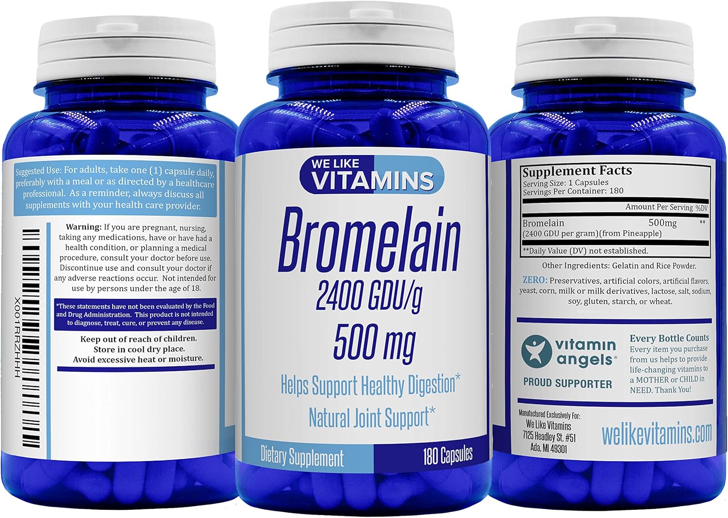 Bromelain 500mg - 180 Capsules - Bromelain Supplement - Proteolytic Enzymes from Pineapple Supporting Nutrient Absorption and Digestion 2400 GDU/g: Health & Personal Care