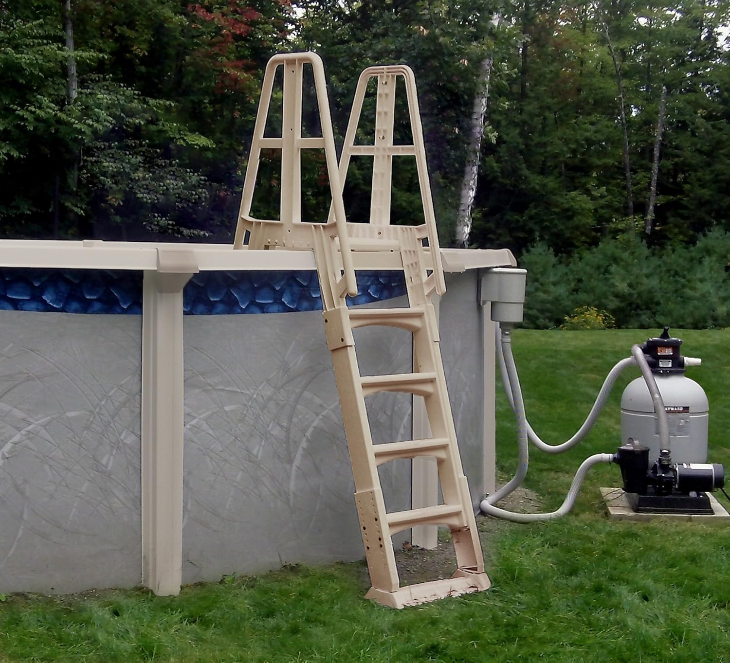 Vinyl Works NE120T Premium Frame Above Ground Pool Ladder, Taupe : Garden & Outdoor