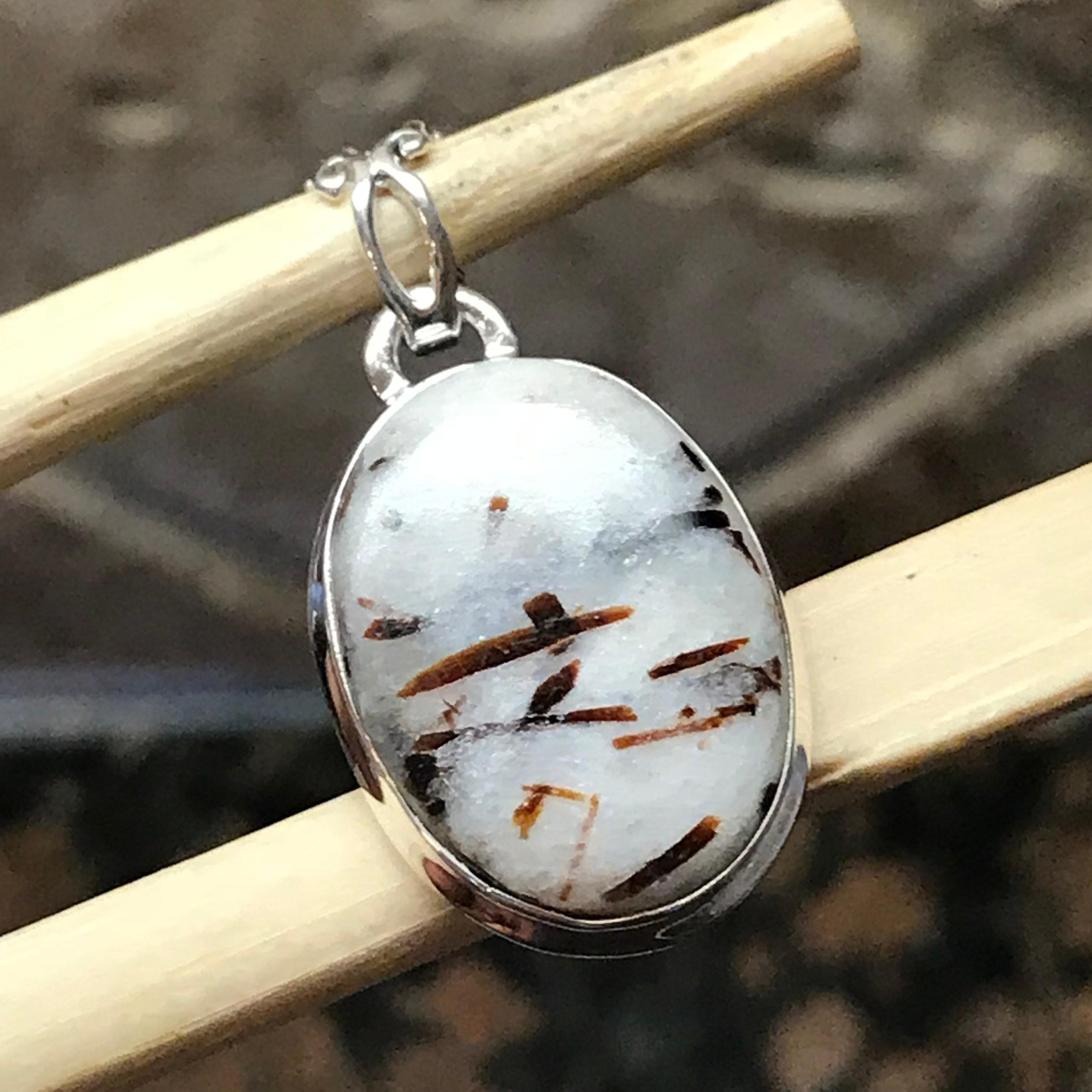 Genuine Cabochan Astrophyllite 925 Solid Sterling Silver Pendant 27mm
