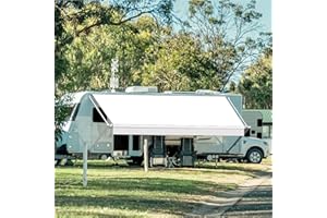 Suncode RV Awning Fabric Replacement Waterpoof Universal Outdoors Canopy for Camper,Trailer,and Motorhome Awning Replacement Premium Grade Vinyl RV Canopy Replacement 15'(Fabric 14'2") White