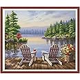Maydear Cross Stitch Kits Stamped Full Range of Embroidery Starter Kits for Beginners DIY 2 Strands 18.1×13.8(inch)(14CT, Landscape)