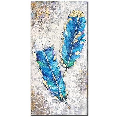 Buy Yotree Paintings 24x48 Inch Blue Feather Oil Hand Painting 3d Hand Painted On Canvas Abstract Artwork Art Wall Decoration Abstract Painting For Livingroom Online In Turkey B08sb7jmf2
