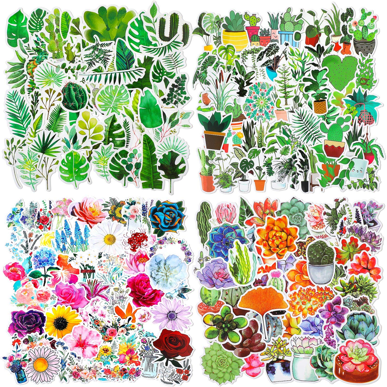 Photo 1 of 210 Pieces Mixed Plant Vinyl Stickers Flower Cactus Laptop Stickers for Water Bottles Lovely Succulent Plants Decals Waterproof Graffiti Decals for Travel Luggage Skateboard Guitar, 4 Styles