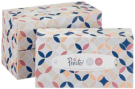 Amazon-Marke: Presto! 3-lagige Papiertaschentücher-Boxen, 12er Pack (12 x 90 Tücher)