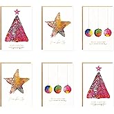 easykart labels 18 Christmas Cards Assortment with Envelopes & Sealing Stickers, 3 Holiday & Christmas Theme Designs With Gold Foling effect, 6.75" x 4.5" For Friends, Family and loved Ones