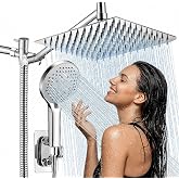 Jafeton 10 Inch High Pressure Rain Shower Head with Handheld Combo | Square Rainfall Shower Heads w/ Handheld Spray &amp; Hose, waterfall showerhead, Adjustable Extension Arm, 304 Stainless Steel