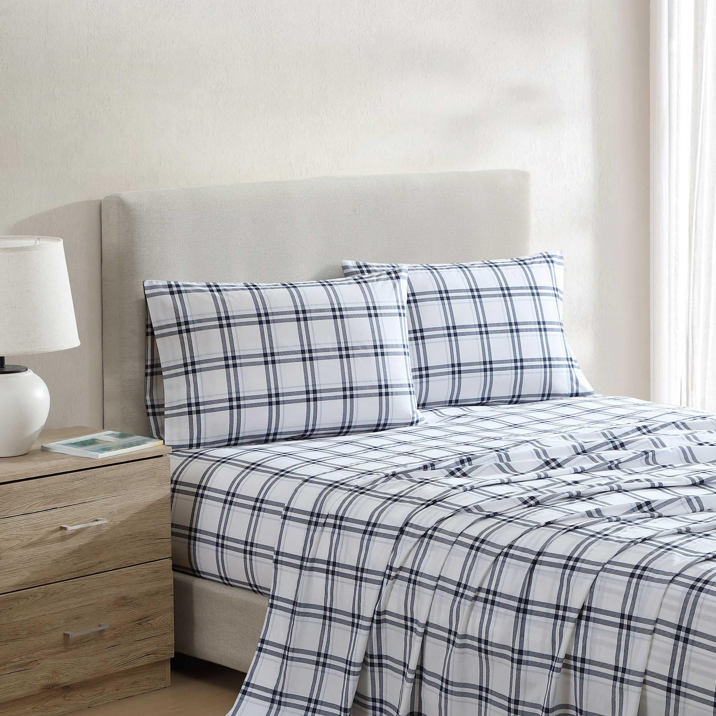 Photo 1 of Nautica - Twin Bed Sheets, Lightweight Cotton Percale Bedding Set with Matching Pillowcase, Crisp & Cool, Dorm Essentials, Oeko-Tex Certified (Ryan Cove Plaid Blue)