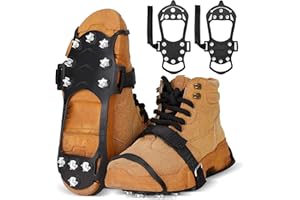 Carryown Ice Cleats for Boots Shoes, Ice Shoe Grips Anti Slip for Men Women, Rubber Snow Cleats, Spikes Crampons for Hiking Boots and Shoes + 10 Extra Replacement Studs (S, M, L, XL)