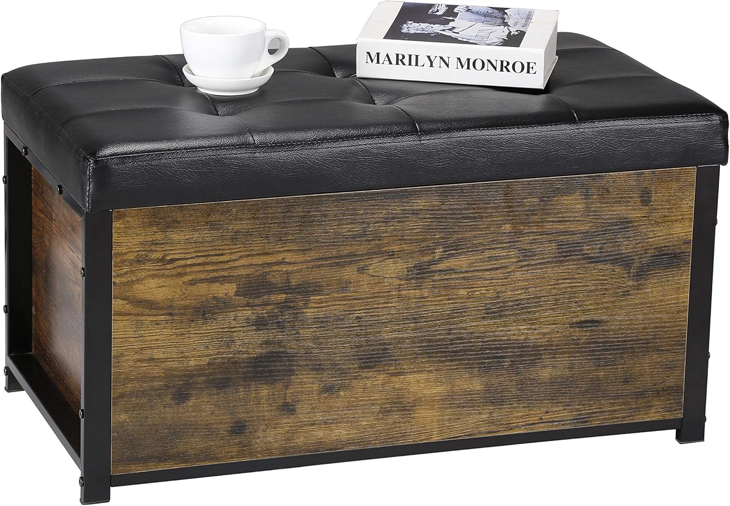 Kamiler Industrial Storage Ottoman Bench,Storage Chest with Faux Leather Padded Seat-Storage,Blanket Organizer for Bedroom,Living Room, Entryway,Hallway: Kitchen & Dining