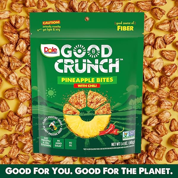 DOLE GOOD CRUNCH PINEAPPLE WITH CHILI DRIED FRUIT BITES, GLUTEN FREE & VEGAN SNACK, 1.4OZ BAG