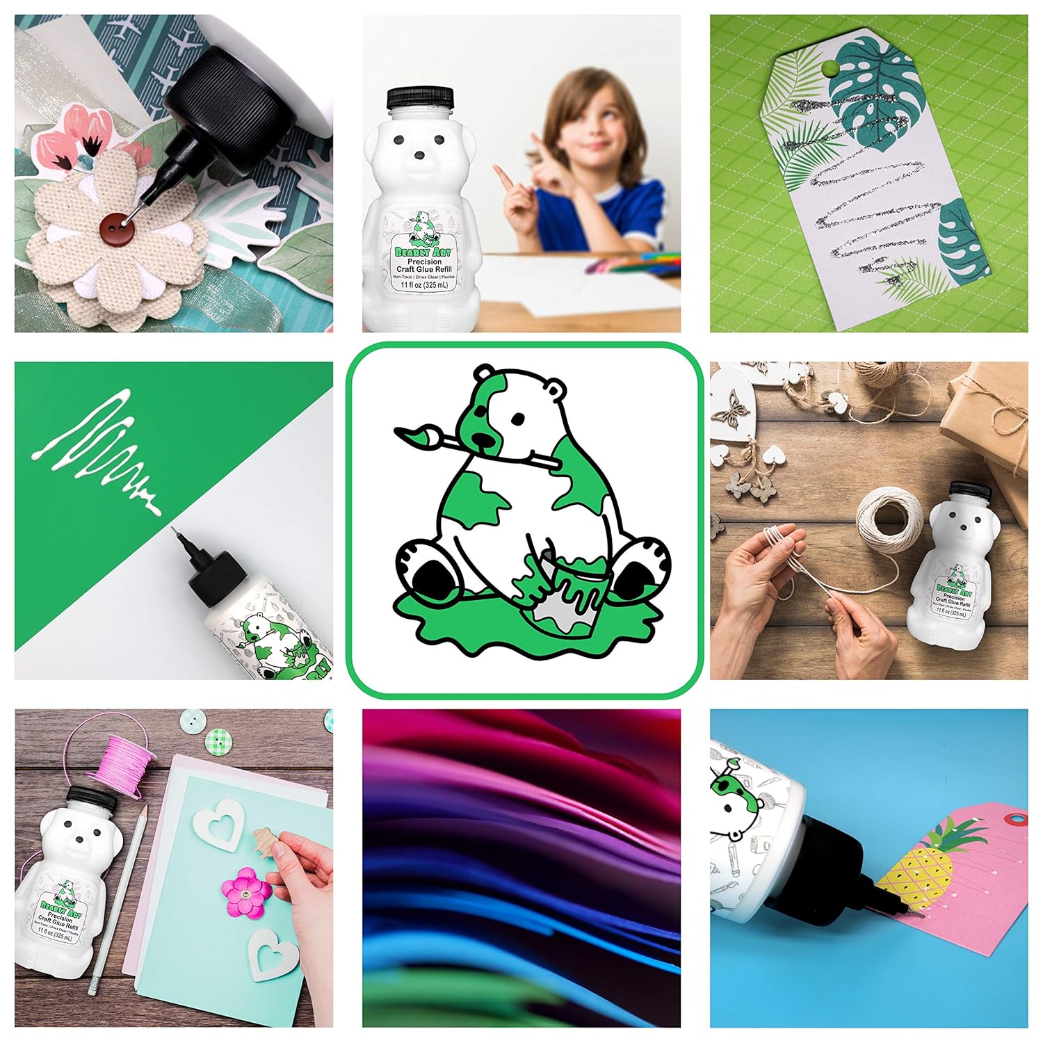 Bearly Art Precision Craft Glue -The Bundle - 4fl oz and 11fl oz Refill Bear - Tip Kit Included - Wrinkle Resistant - Flexible and Crack Resistant - Strong Hold Adhesive - Made in USA: Industrial & Scientific