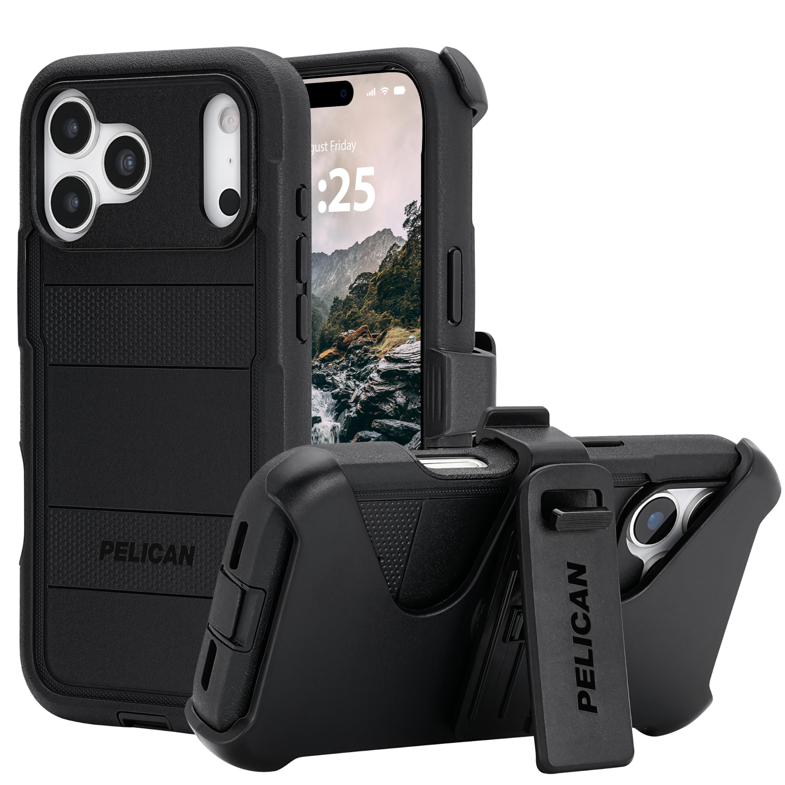 Photo 1 of Pelican Voyager iPhone 17 Pro Max Case [Compatible with MagSafe] Rugged Phone Case w/ 24ft Military-Grade Drop Protection - Heavy Duty Phone Cover w/Belt Clip Holster for iPhone 17 Pro Max - Black