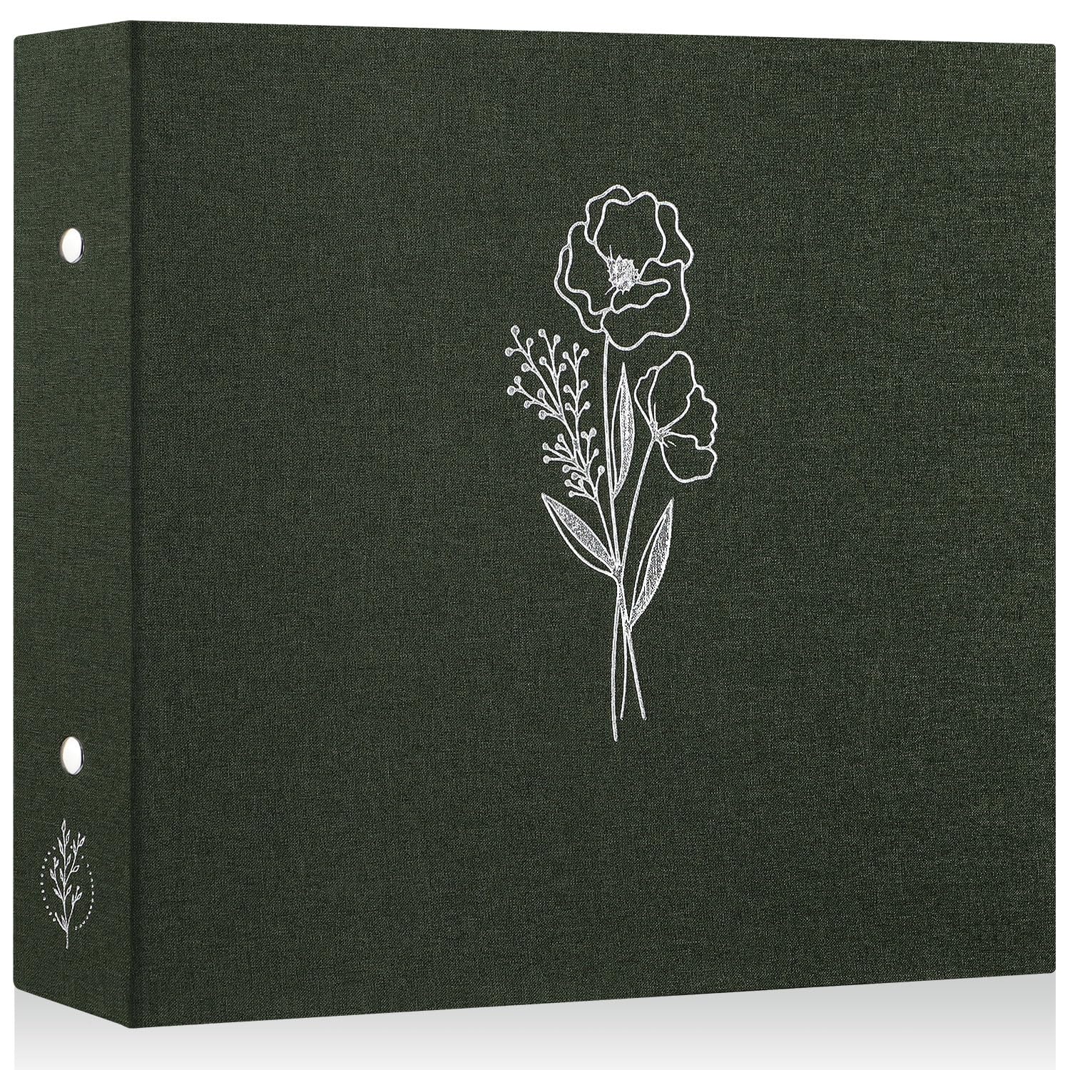 Lanpn 12x12 inch Scrapbook Photo Album, Linen Cover Archival Acid Free Top Load 3 Ring Binder Folder Photo Book 30x30 cm with 30 Plastic Sleeves 60 Pages (Green)