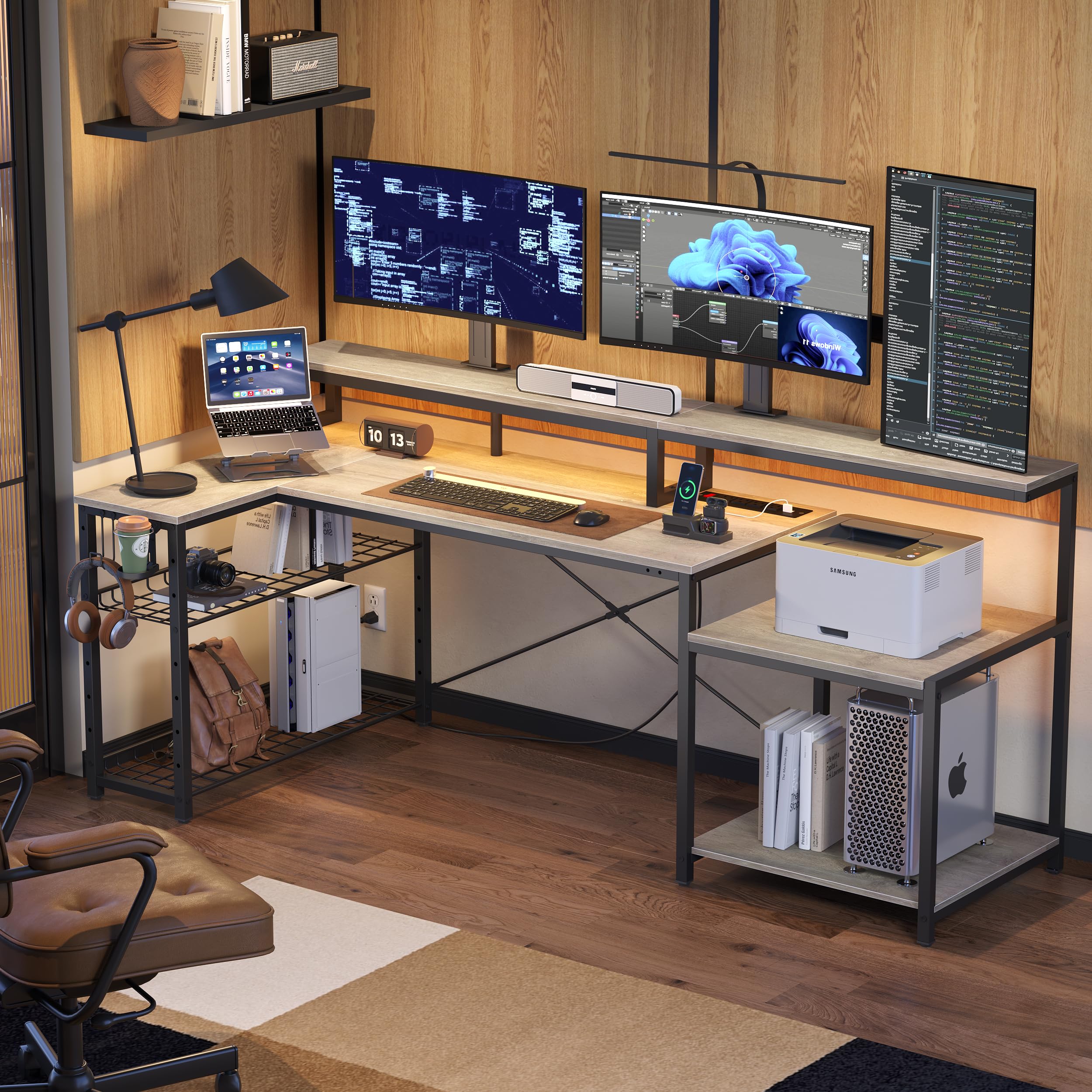 Mua Bestier 71.5 inch Computer Desk with Power Outlets, LED Home Office ...