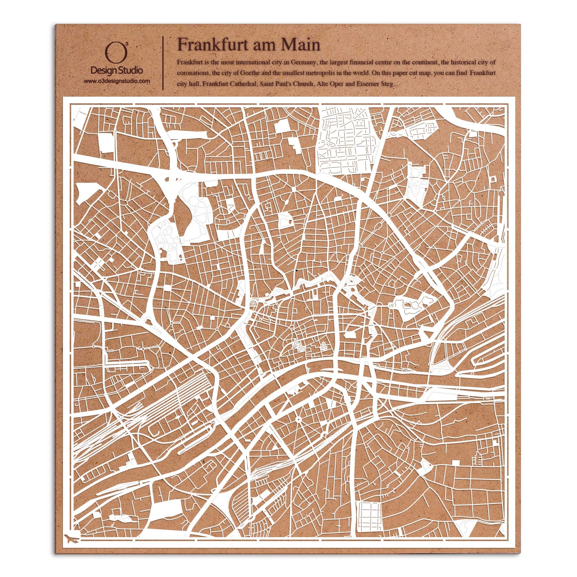Frankfurt am Main Paper Cut Map by O3 Design Studio White 30x30 cm Paper Art — image 1