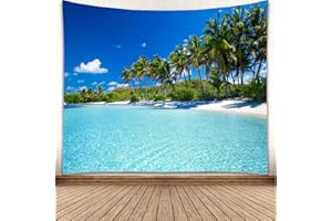 YISURE Tropical Ocean Beach Tapestry, Palm Tree Summer Blue Sky Nature Wall Hanging Tapestry for Bedroom Home Decoration, Ext