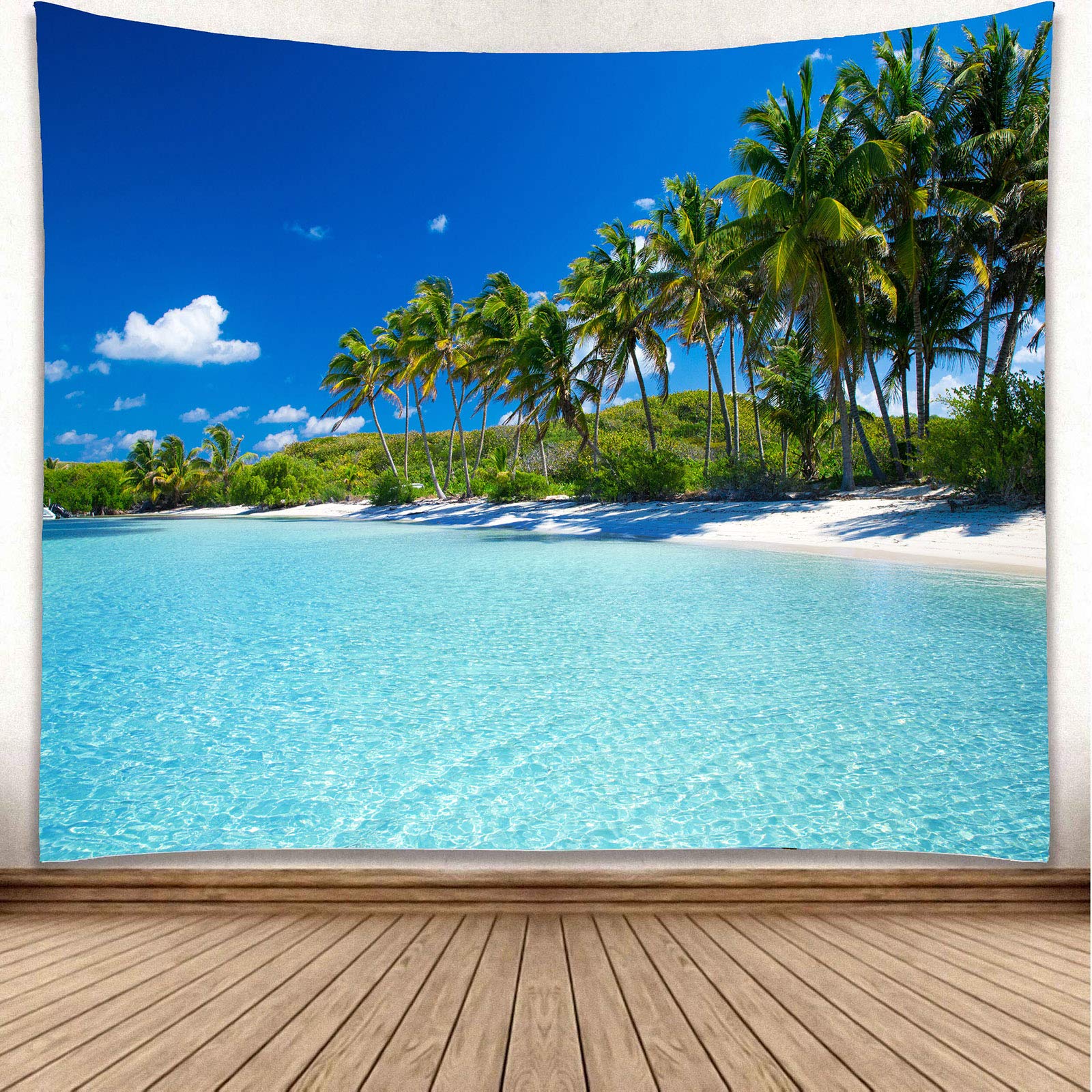 YISURE Tropical Beach Tapestry for Bedroom Aesthetic, Coastal Scenery Tapestry 203x152cm, Blue Sky Limpid Water Ocean Wall Hanging for Home Decor