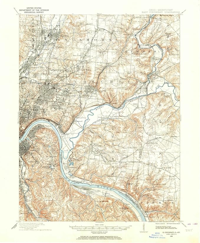 Amazon Com Ohio Maps 1898 East Cincinnati Oh Usgs Historical Topographic Wall Art 24in X 30in Posters Prints