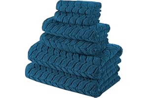 BAGNO MILANO Turkish Cotton Ultra-Soft Plush Absorbent Quick Dry Bathroom Towel Set, Made in Turkey (PetrolBlue, 6 pcs Towel Set)