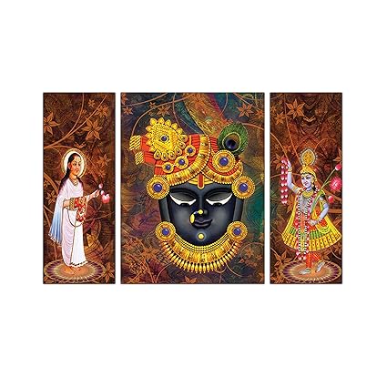 eCraftIndia 3 Panel Lord Shrinathji Canvas Painting