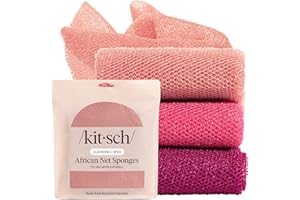 Kitsch African Net Sponge – Exfoliating Body Scrubber for Cleansing & Gentle Daily Exfoliation – Stretchable Bath Sponge for Hard-to-Reach Areas, Long-Lasting Shower Essential - Berry Pink, 3 Pcs