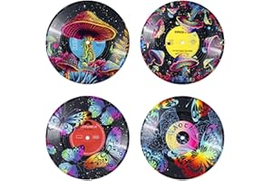 Putuo Decor Aesthetic Record Wall Decor Set of 4 - Indie Trippy Mushroom Room Decor, Psychedelic Vinyl Records Decor for Teens & Girls, Vintage Pastel Room Decor Collage for Dorm Bedroom Garage Bar &