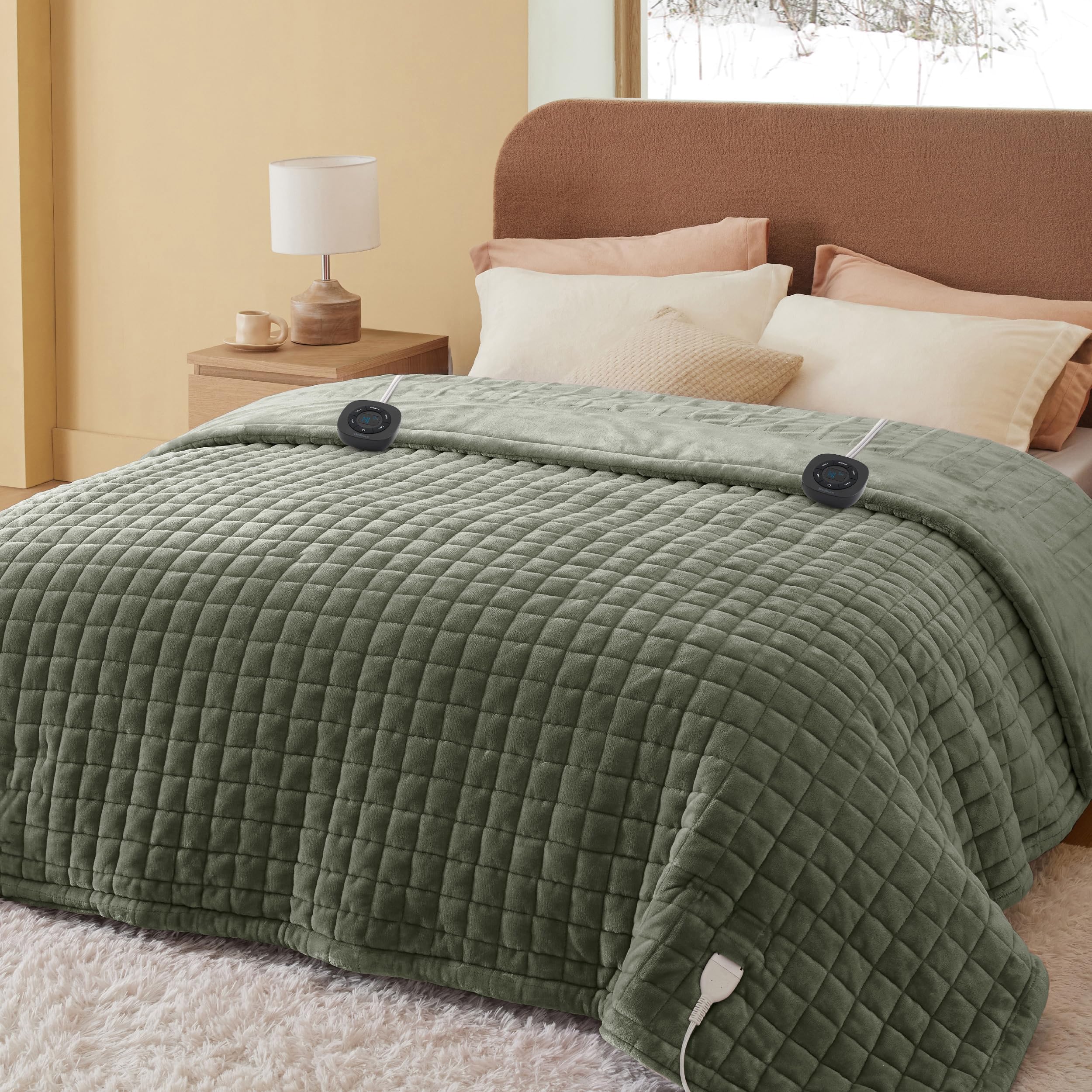Photo 1 of Bedsure Electric Blanket King Size - Dual Control Heated Weighted Blanket King with 10 Heat Settings, Fast Heating with 10 Time Settings (100x90 inches, Olive Green)