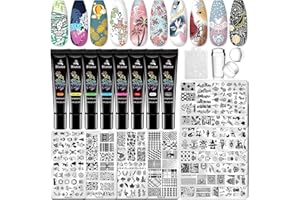 Biutee Nail Stamper Kit 22Pcs Gel Nail Stamping Kit 12Pcs Nail Stamping Plates 8Pcs Gel Stamping Polish, Silicone Stamper Scraper Flower Lace Holiday Stamp Template Christmas Gift for Women