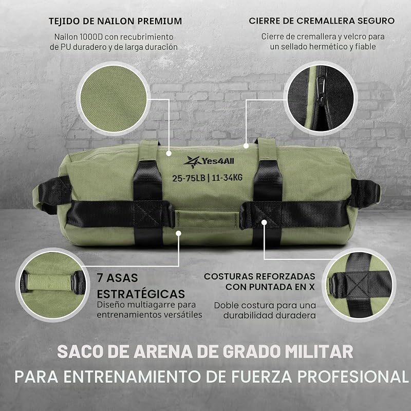 Saco de areia EK64, Green Army, 0 - 34 quilogramas, saco pesado para treino de corrida, saco de areia para treino funcional, crossfit, fitness, condicionamento físico