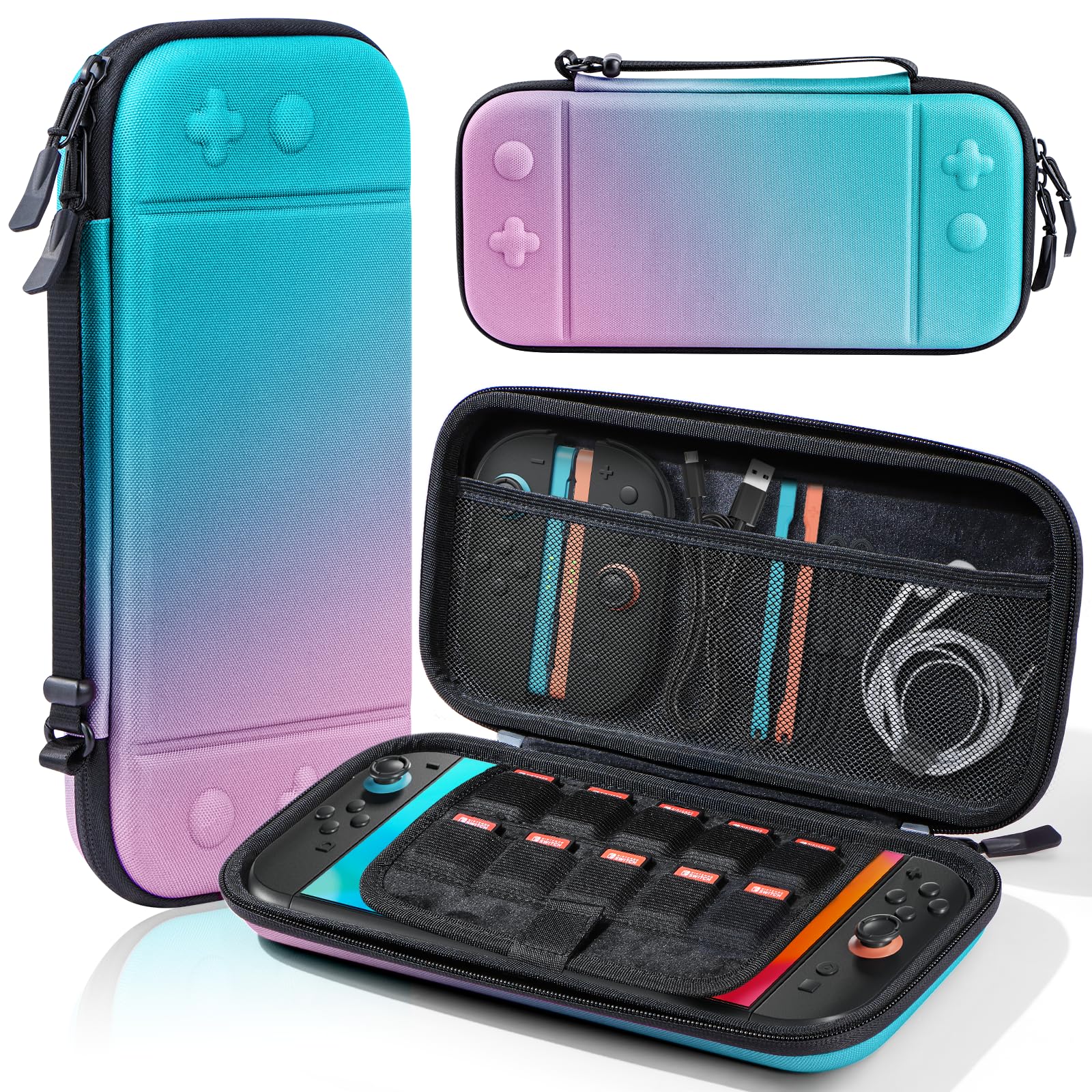 Switch 2 Carry Case Compatible with Nintendo Switch 2 Console,Large Capacity Switch 2 Case, Portable Hard NS 2 Travel Bag for Console & Accessories, 10 Game Card Slots (Pink Blue Gradient)